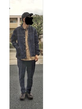「グレンチェック」｜「アイテム（デニムジャケット）」を使った、HFさん（メンズ・177cm）の秋コーディネート