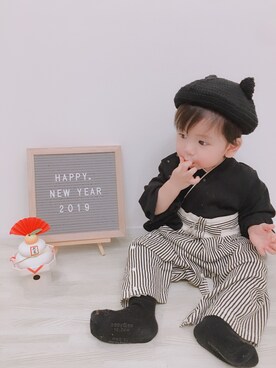 「袴」｜「アイテム（ハンチング/ベレー帽）」を使った、sera♡さん（キッズ・80cm）の冬コーディネート