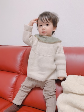 「アイテム（スタイ/よだれかけ、グリーン系）」を使った、sera♡さん（キッズ・80cm）の冬コーディネート