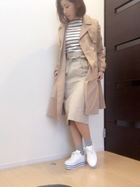「UNIQLO（ユニクロ）のアイテム（スカート、ベージュ系）」を使った、ゆうこりんさん（レディース・160cm）の冬コーディネート