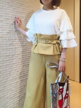 「Cielvis by YounAのアイテム（その他パンツ、イエロー系）」を使った、ゆうこりんさん（レディース・160cm）の夏コーディネート