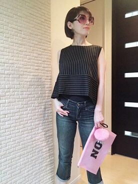 「Cielvis by YounAのアイテム（シャツ/ブラウス、ブラック系）」を使った、ゆうこりんさん（レディース・160cm）の夏コーディネート