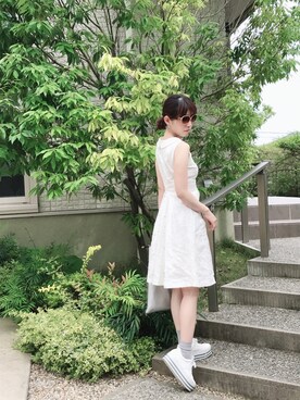 「AIMER（エメ）のアイテム（ワンピース、ホワイト系）」を使った、ゆうこりんさん（レディース・160cm）の夏コーディネート