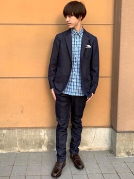 「アパレルスタッフ」｜「アイテム（スラックス）」を使った、Yuma Fujitaさん（メンズ・170cm）の春コーディネート