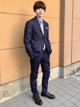 「アパレルスタッフ」｜「アイテム（スラックス）」を使った、Yuma Fujitaさん（メンズ・170cm）の春コーディネート