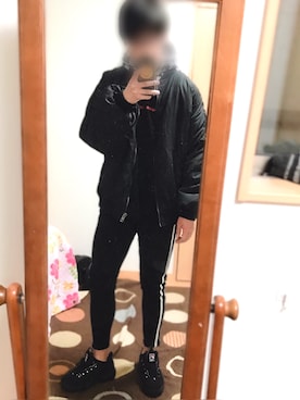 「チョコ色に染まれ」｜「アイテム（MA-1）」を使った、ゆーと相互さん（メンズ・170cm）の冬コーディネート