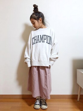 「くすみピンク」｜「アイテム（スウェット）」を使った、yreyre ☾⋆ ̊さん（キッズ・128cm）の秋コーディネート