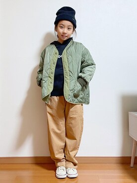 「ニットキャップ」｜「アイテム（ノーカラージャケット）」を使った、yreyre ☾⋆ ̊さん（キッズ・128cm）の冬コーディネート
