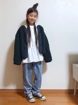 「BRANSHES（ブランシェス）のアイテム（ノーカラージャケット）」を使った、yreyre ☾⋆ ̊さん（キッズ・128cm）の秋コーディネート