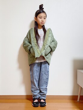 「ナイキ」｜「アイテム（ノーカラージャケット）」を使った、yreyre ☾⋆ ̊さん（キッズ・129cm）の冬コーディネート
