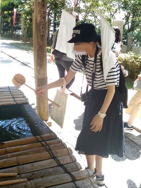 「GU（ジーユー）のアイテム（Tシャツ/カットソー、ホワイト系）」を使った、mmmさん（レディース・155cm）の秋コーディネート