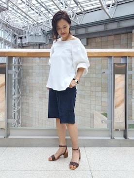 「ODETTE E ODILE（オデットエオディール）の【オーダー】OFD ブロックヒール サンダル50(柄生地)（サンダル、その他）」を使った、軍地　オデット エ オディール スタッフさん（レディース・160cm）の春コーディネート