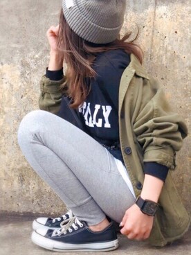 「アイラブCONVERSE」｜「アイテム（スウェット）」を使った、cocoさん（レディース・153cm）の冬コーディネート