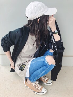 「CONVERSE TOKYO（コンバーストウキョウ）のアイテム（ジャケット/アウター）」を使った、cocoさん（レディース・153cm）の春コーディネート