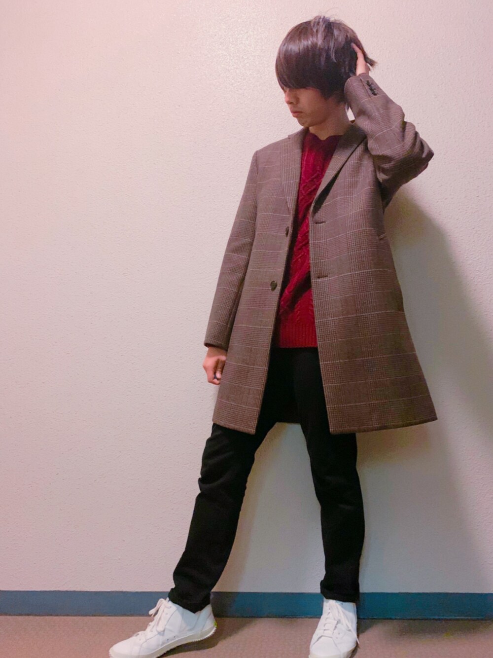 「年末WEAR感謝祭、冬のコーデ、お洒落さんとつながりたい、スキニー、チェスターコート、Daniel Wellington」｜「JOURNAL STANDARDの【SOUTH WALES】CHK CHESTER / チェックチェスターコート　#（チェスターコート、ブラウン系）」を使った、すけっちさん（メンズ・180cm）の冬コーディネートの1枚目の写真