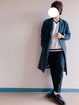 「tk.TAKEO KIKUCHI（ティーケータケオキクチ）のアイテム（チェスターコート）」を使った、すけっちさん（メンズ・180cm）の冬コーディネート
