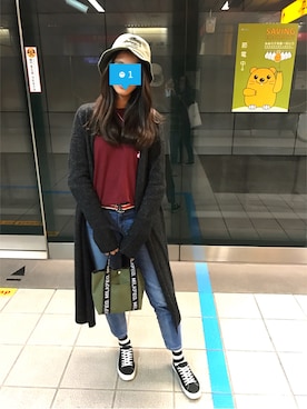 「PULL&BEAR（プルアンドベア）のアイテム（ダッフルコート）」を使った、黃筱淇さん（レディース・171cm）の冬コーディネート