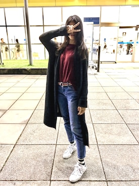 「PULL&BEAR（プルアンドベア）のアイテム（ダッフルコート）」を使った、黃筱淇さん（レディース・171cm）の冬コーディネート