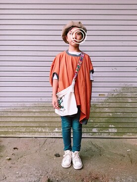 「テラコッタ」｜「アイテム（ハンチング/ベレー帽）」を使った、y_styleさん（キッズ・123cm）の秋コーディネート