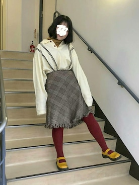 「赤タイツ」｜みずさん（レディース・151cm）の冬コーディネート