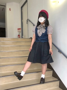 「雨」｜「アイテム（ハンチング/ベレー帽）」を使った、みずさん（レディース・151cm）の夏コーディネート