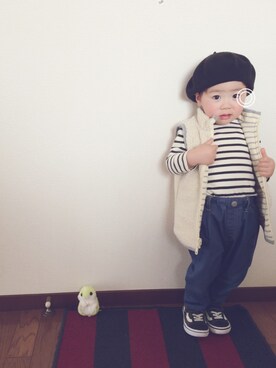 「アイテム（おもちゃ、グリーン系）」を使った、sakuyuiさん（キッズ・90cm）の冬コーディネート