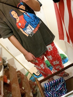 「ROLLING CRADLE（ローリングクレイドル）のアイテム（Tシャツ/カットソー）」を使った、まるおしさん（レディース・160cm）の夏コーディネート