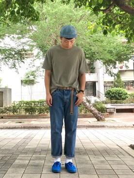 「plain-me（プレインミー）のアイテム（Tシャツ/カットソー）」を使った、余欣縉さん（メンズ・177cm）の夏コーディネート