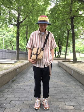 「FOSSIL（フォッシル）のアイテム（バッグ）」を使った、余欣縉さん（メンズ・177cm）の夏コーディネート