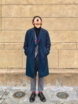 「WHILE（ワイル）のアイテム（その他シューズ）」を使った、余欣縉さん（メンズ・177cm）の冬コーディネート