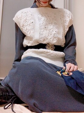 「usedのアイテム（ベルト、ブラック系）」を使った、unaさん（レディース・156cm）の春コーディネート