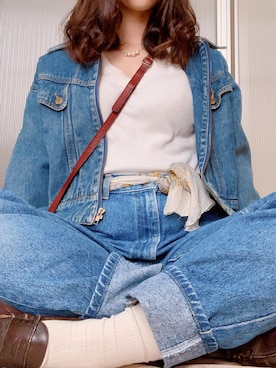 「Lee（リー）のアイテム（デニムパンツ、ブルー系）」を使った、unaさん（レディース・156cm）の春コーディネート