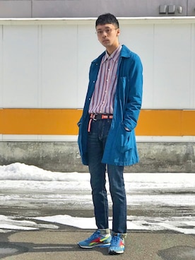「シャツイン」｜「アイテム（ステンカラーコート）」を使った、Gilberさん（メンズ・178cm）の春コーディネート