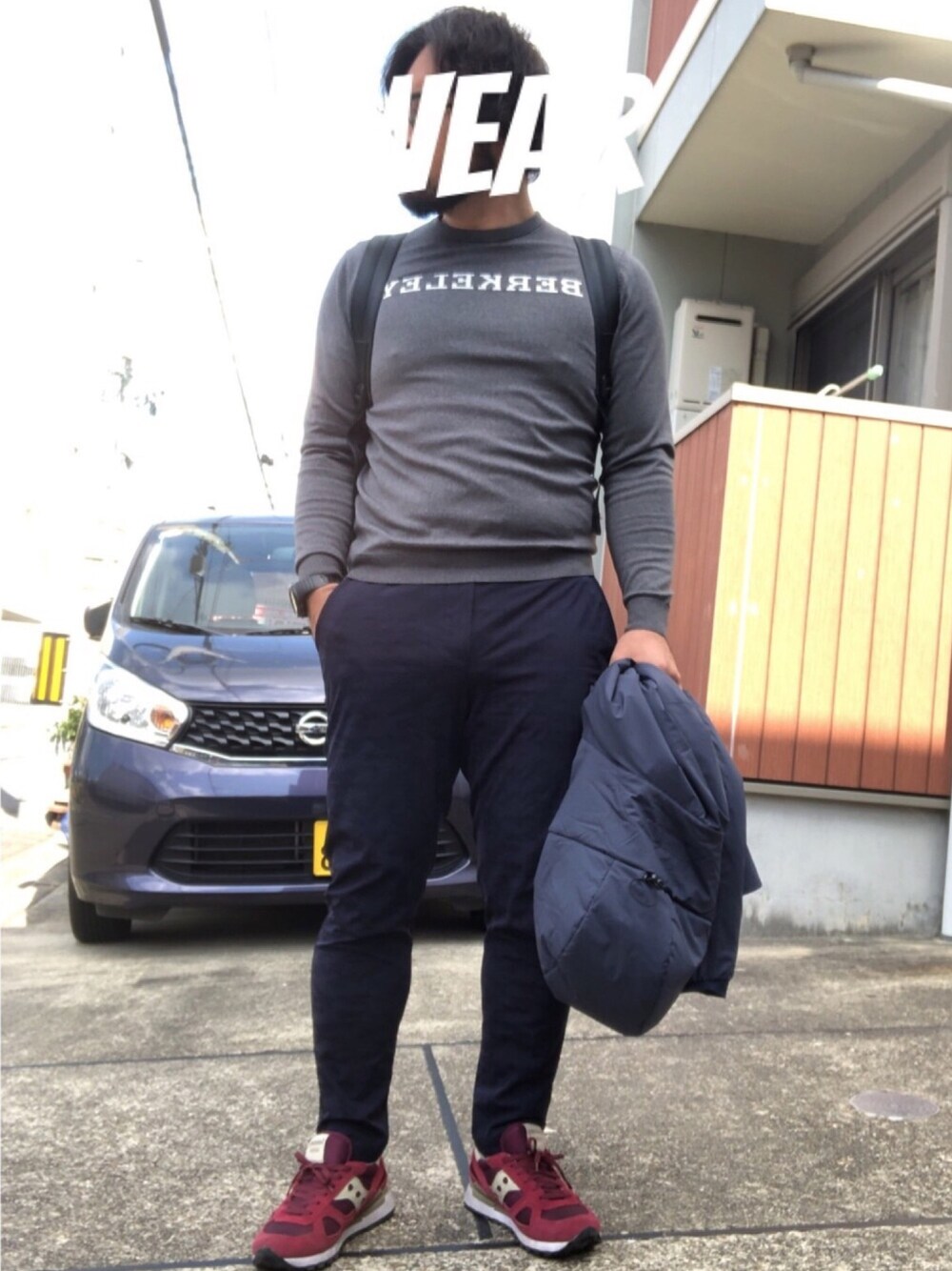 「でぶ、フライターグ、FREITAG、いいね、save、フォローお願いします🤑、お洒落さんとつながりたい、オトナカジュアル、シンプル、シンプルコーデ、カジュアル、コメント イイね 待ってまーす！」｜「THE NORTH FACEのアイテム（ニット/セーター、グレー系）」を使った、musashi634さん（メンズ・172cm）の春コーディネートの1枚目の写真