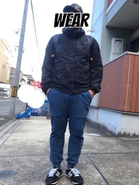 「Champion（チャンピオン）のアイテム（デニムパンツ）」を使った、musashi634さん（メンズ・172cm）の冬コーディネート