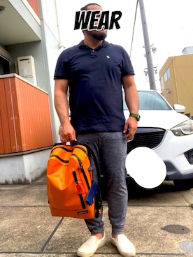 「Abercrombie&Fitch（アバークロンビーアンドフィッチ）のアイテム（ポロシャツ、ブルー系）」を使った、musashi634さん（メンズ・172cm）の夏コーディネート