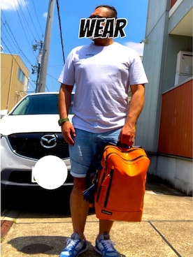 「patagonia（パタゴニア）のパタゴニア / メンズ・P-6ロゴ・レスポンシビリティー（Tシャツ/カットソー、ホワイト系）」を使った、musashi634さん（メンズ・172cm）の夏コーディネート