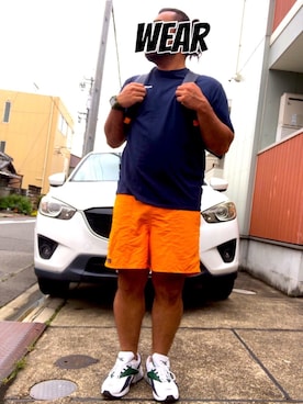 「patagonia（パタゴニア）のパタゴニア / メンズ・P-6ロゴ・レスポンシビリティー（Tシャツ/カットソー、ブルー系）」を使った、musashi634さん（メンズ・172cm）の夏コーディネート