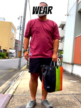 「Russell Athletic（ラッセルアスレティック）の［ラッセルアスレチック］SC RUSSELL PIG ポケット Tシャツ（Tシャツ/カットソー、レッド系）」を使った、musashi634さん（メンズ・172cm）の夏コーディネート