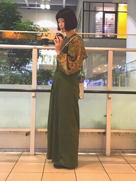 KBF ベルトベアサロペット カーキ KBF - KBF ベルトベアサロペット カーキ オールインワン