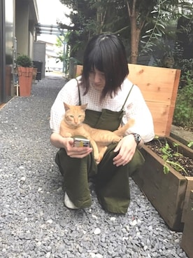 「ネコ」｜「アイテム（サロペット/オーバーオール）」を使った、Akariiiさん（レディース・162cm）の夏コーディネート