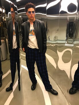 「summer」｜「アイテム（ライダースジャケット）」を使った、ペリーさん（メンズ・184cm）の春コーディネート