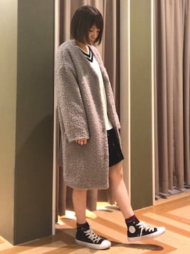 「アイラブCONVERSE」｜「アイテム（ダウンジャケット/コート）」を使った、tomo☺︎さん（レディース・157cm）の秋コーディネート