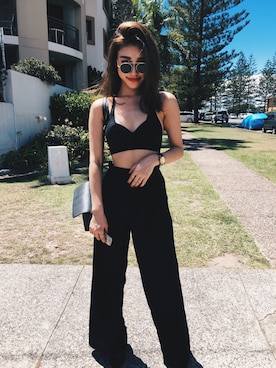 「Bershka（ベルシュカ）のアイテム（その他パンツ、ブラック系）」を使った、Yu Matsumotoさん（レディース・166cm）の秋コーディネート