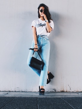 「VICTORIA'S SECRET（ヴィクトリアズシークレット）のアイテム（ハンドバッグ、ブラック系）」を使った、Yu Matsumotoさん（レディース・166cm）の秋コーディネート