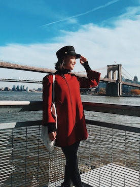 「ZARA（ザラ）のアイテム（テーラードジャケット、レッド系）」を使った、Yu Matsumotoさん（レディース・166cm）の冬コーディネート