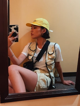「Stussy Women（ステューシーウィメン）のアイテム（ベスト、イエロー系）」を使った、Yu Matsumotoさん（レディース・166cm）の秋コーディネート