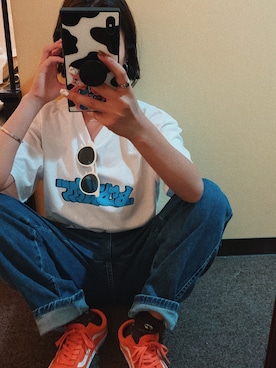 「BEDWIN & THE HEARTBREAKERS（ベドウィン アンド ザ ハートブレイカーズ）のS/S PRINT T "K.ROBBO"（Tシャツ/カットソー、ホワイト系）」を使った、Yu Matsumotoさん（レディース・166cm）の秋コーディネート