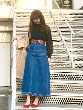 「マキシスカート」｜「アイテム（トレンチコート）」を使った、mutsumiさん（レディース・165cm）の春コーディネート