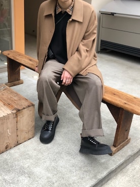 「stein（シュタイン）のアイテム（ベスト）」を使った、AYUMIさん（メンズ・180cm）の冬コーディネート